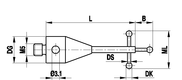 M5 щуп для измерения резьбы, рубиновый шарик Ø0.8 мм, стержень из карбида вольфрама, ML 5.00 мм, для систем ZEISS A-5555-0077